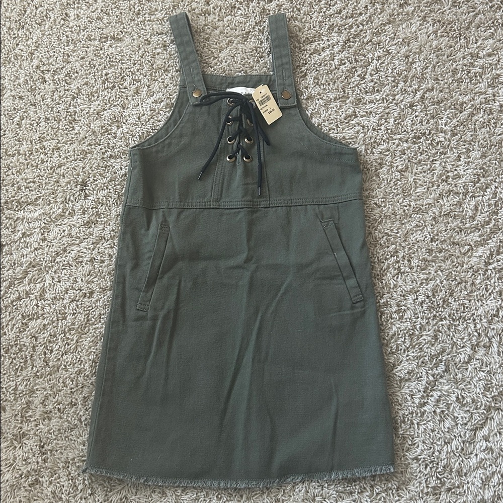 NWT Hayden girls army green overall dress with adjustable straps Size 11/12